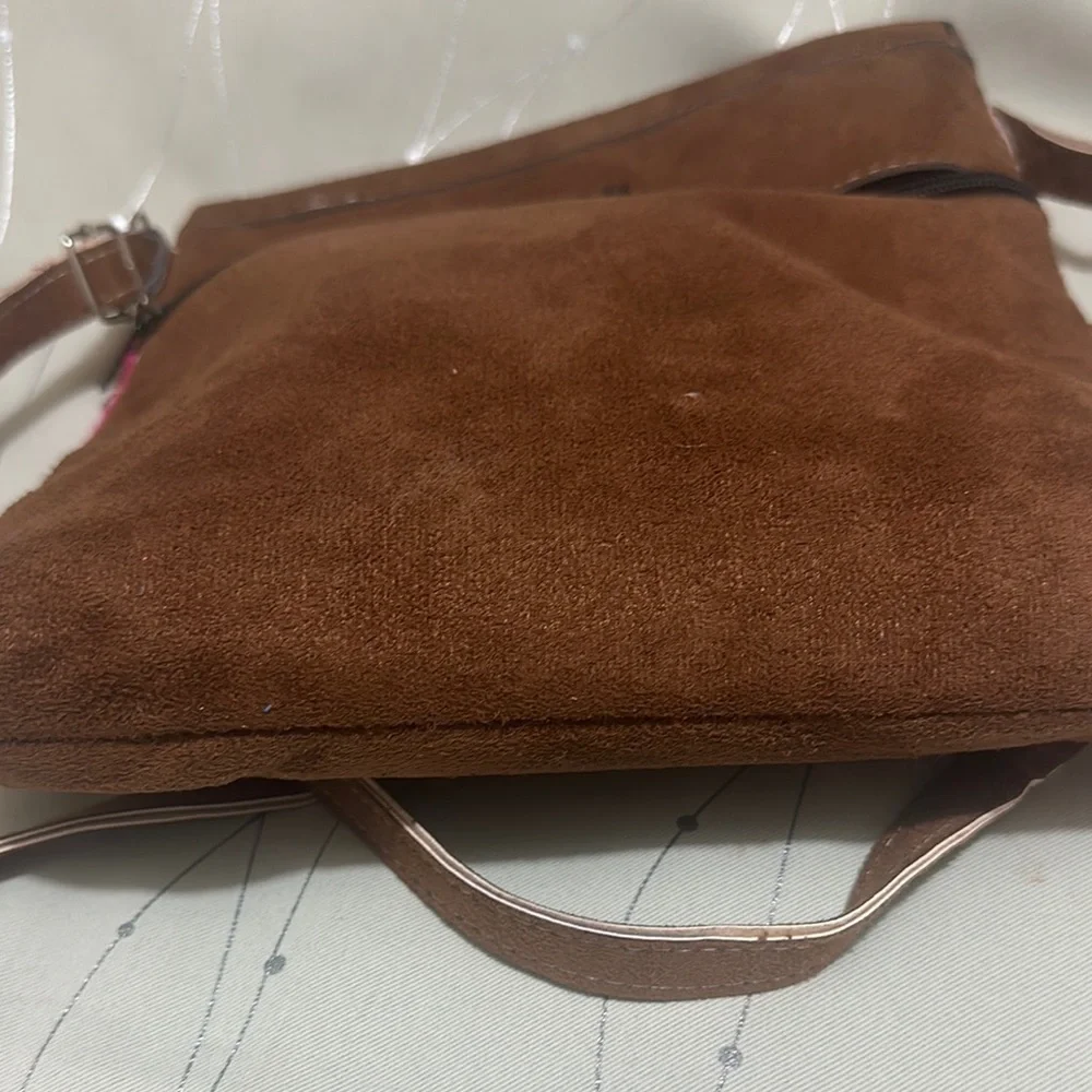 Chic Pink and Brown Embroidered Crossbody Bag
